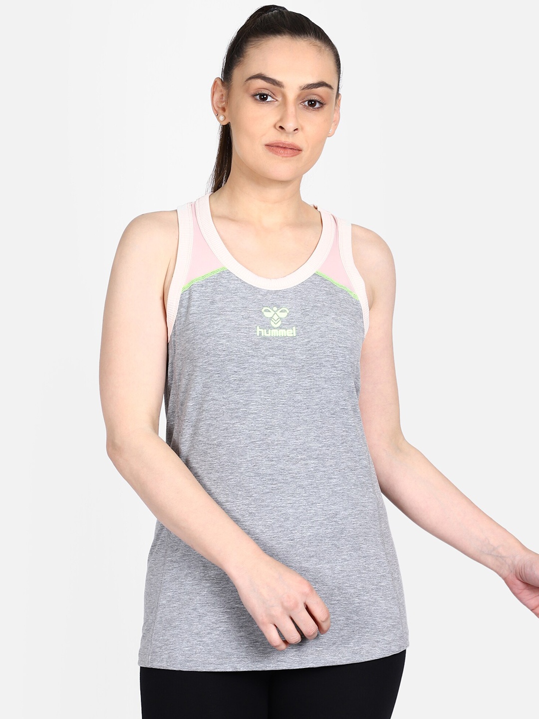 

Hummel Grey Melange & Pink Colourblocked Tank Top