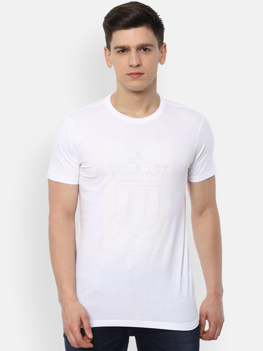 

Louis Philippe Jeans Men White Solid Round Neck Cotton Pure Cotton T-shirt