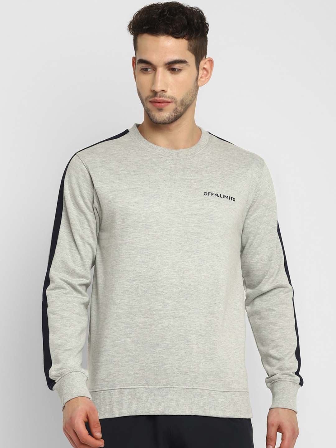 

OFF LIMITS Men Grey Melange Solid Sweatshirt