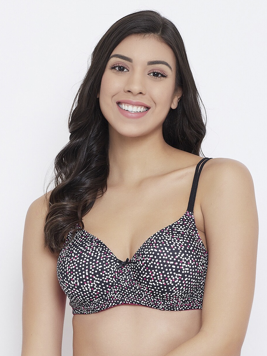 

Clovia Navy Blue & Pink Printed Underwired Lightly Padded T-shirt Bra BR2105P2236E