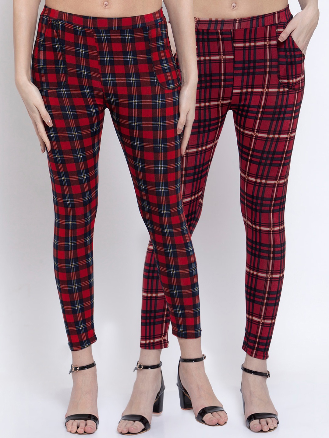 

KLOTTHE Women Pack Of 2 Multicoloured Checked Skinny Fit Treggings, Multi