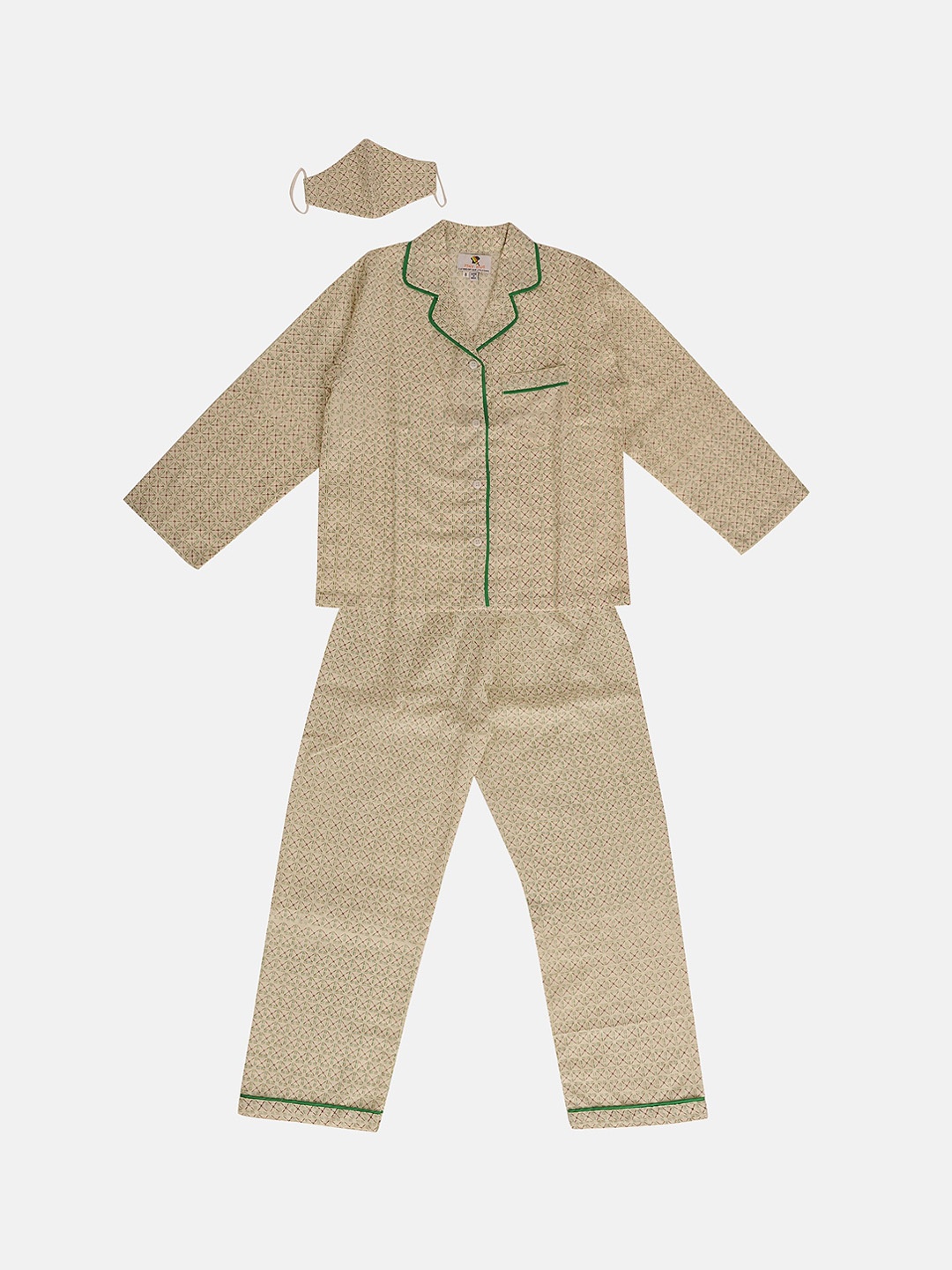 

TINY HUG Girls Beige Printed Night suit