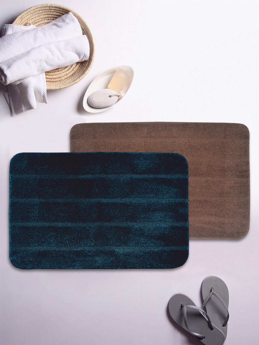 

BIANCA Set of 2 Striped 1850 GSM Anti-Skid Bath Rugs, Navy blue