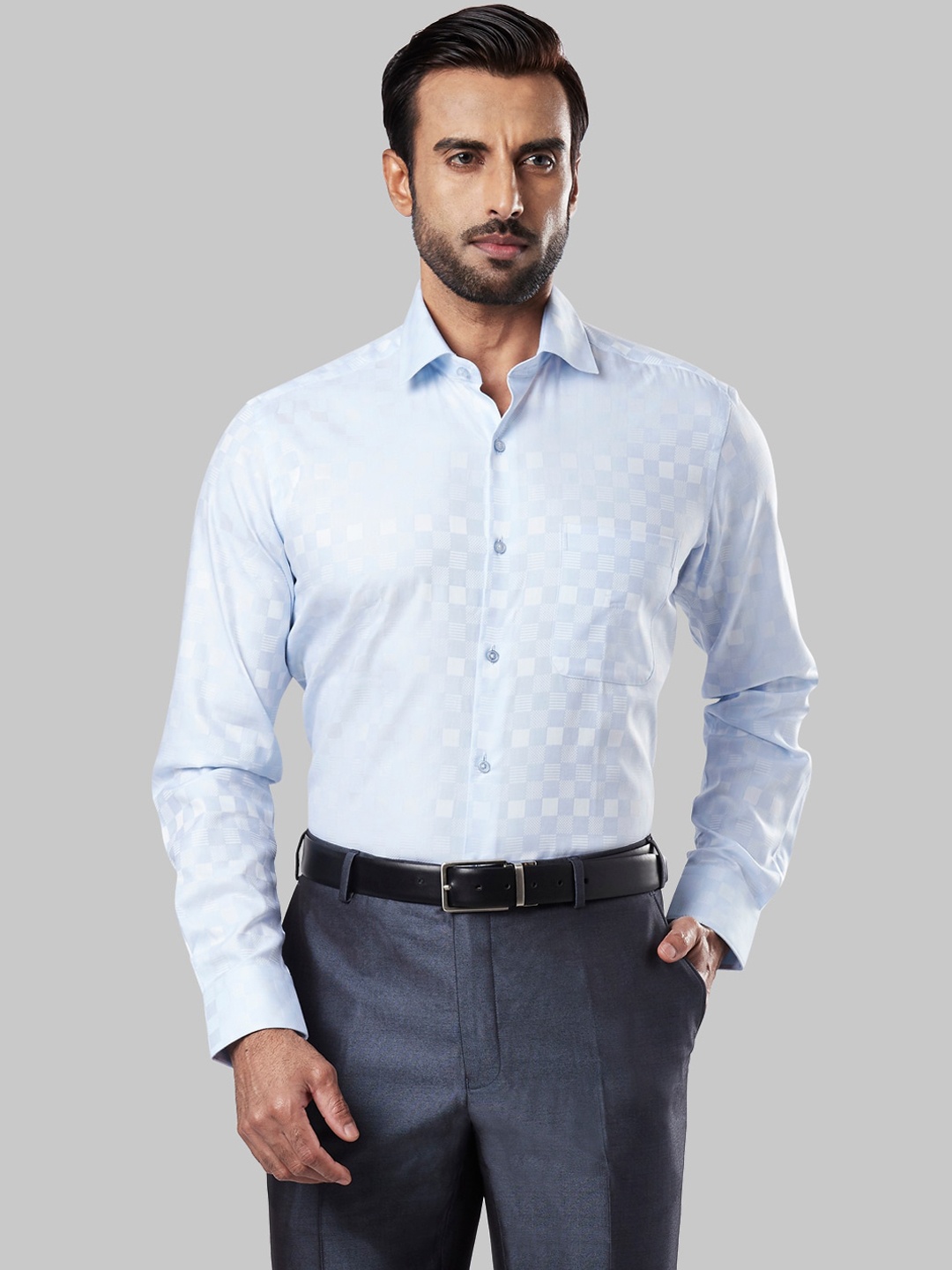 

Raymond Men Blue Regular Fit Self Design Casual Shirt