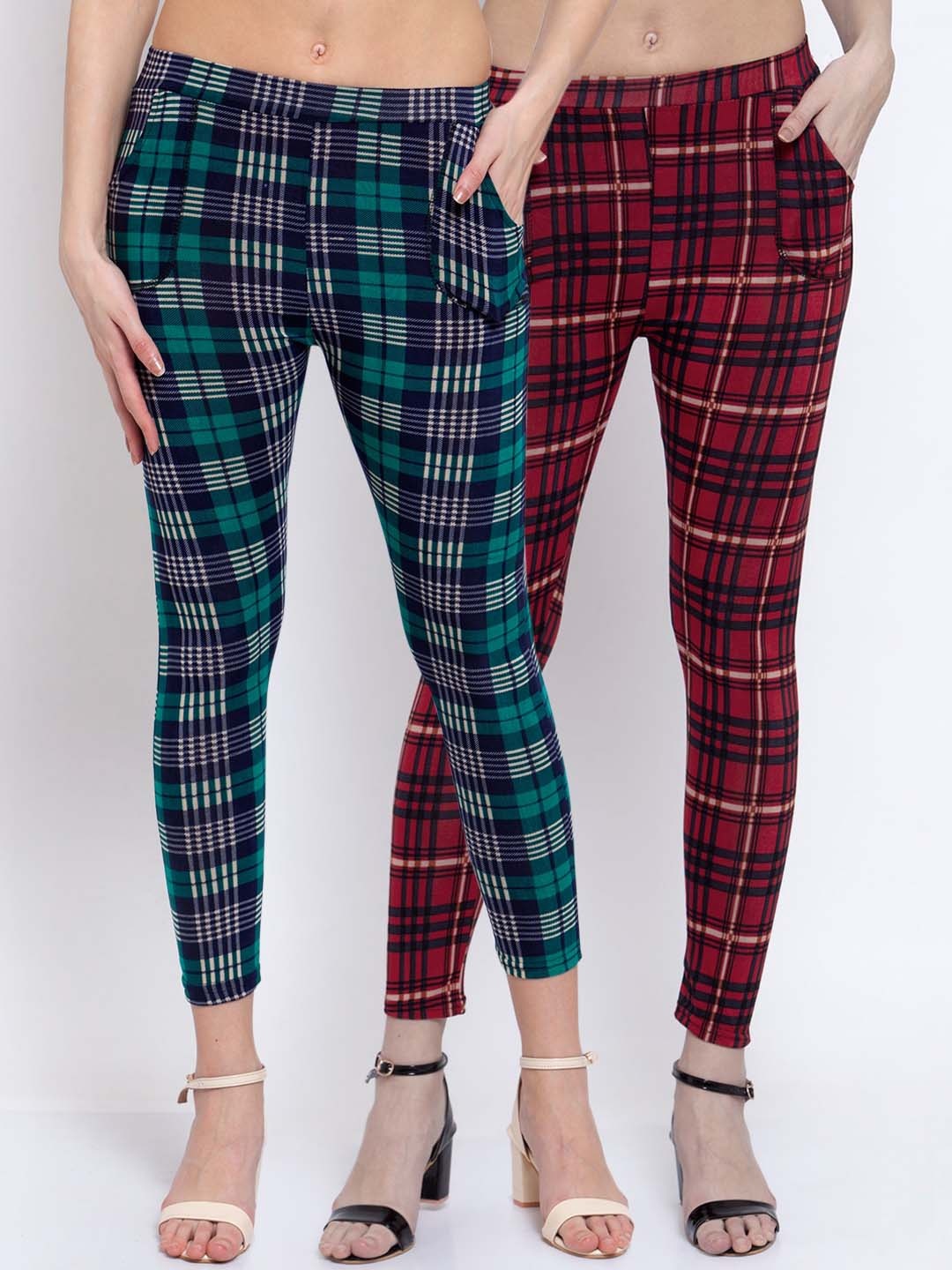 

KLOTTHE Women Pack Of 2 Checked Skinny-Fit Treggings, Multi