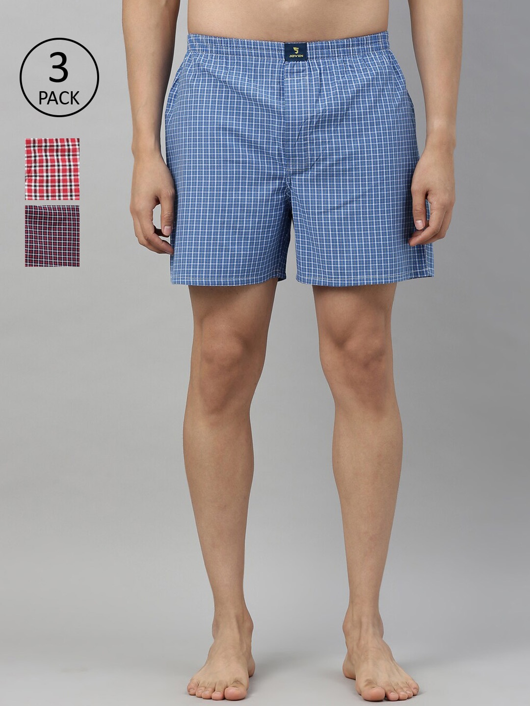 

Joven Men Pack Of 3 Checked Boxers JB1C-JB102, Blue