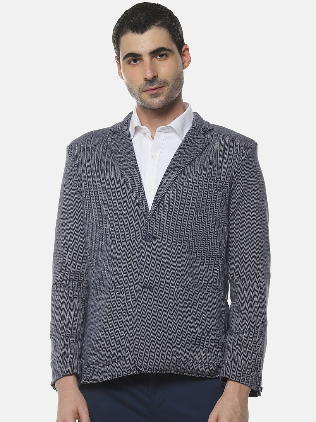 

Campus Sutra Men Blue & White Self-Design Single-Breasted Casual Blazer
