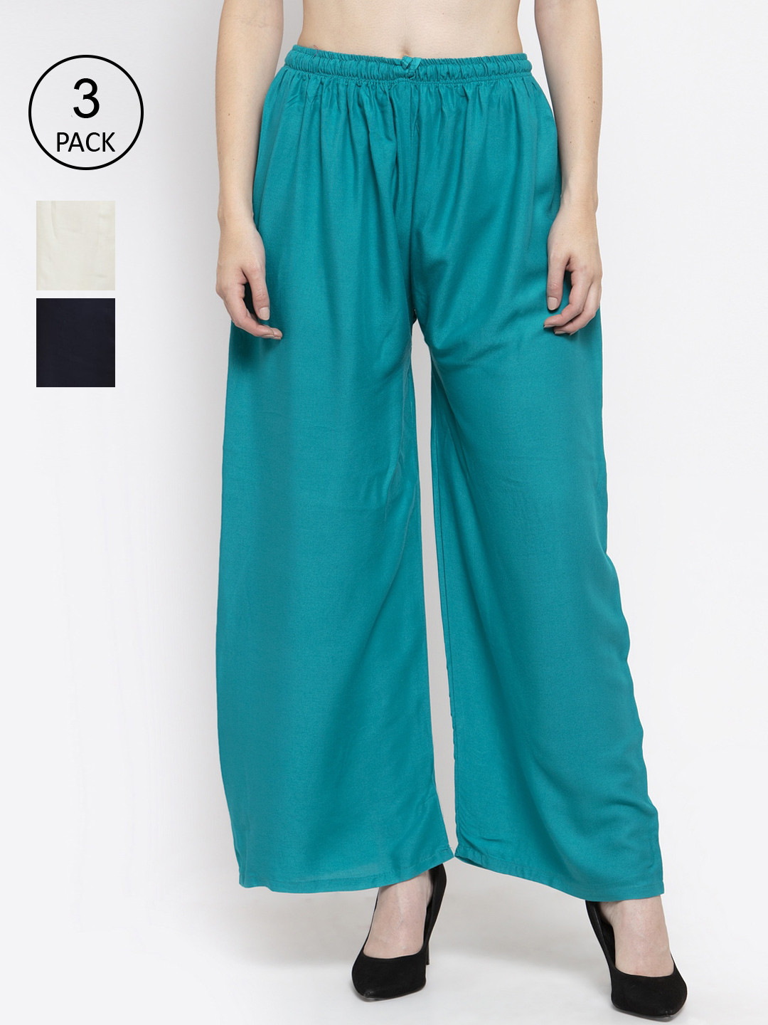 

Clora Creation Women Pack Of 3 Solid Straight Palazzos, Blue