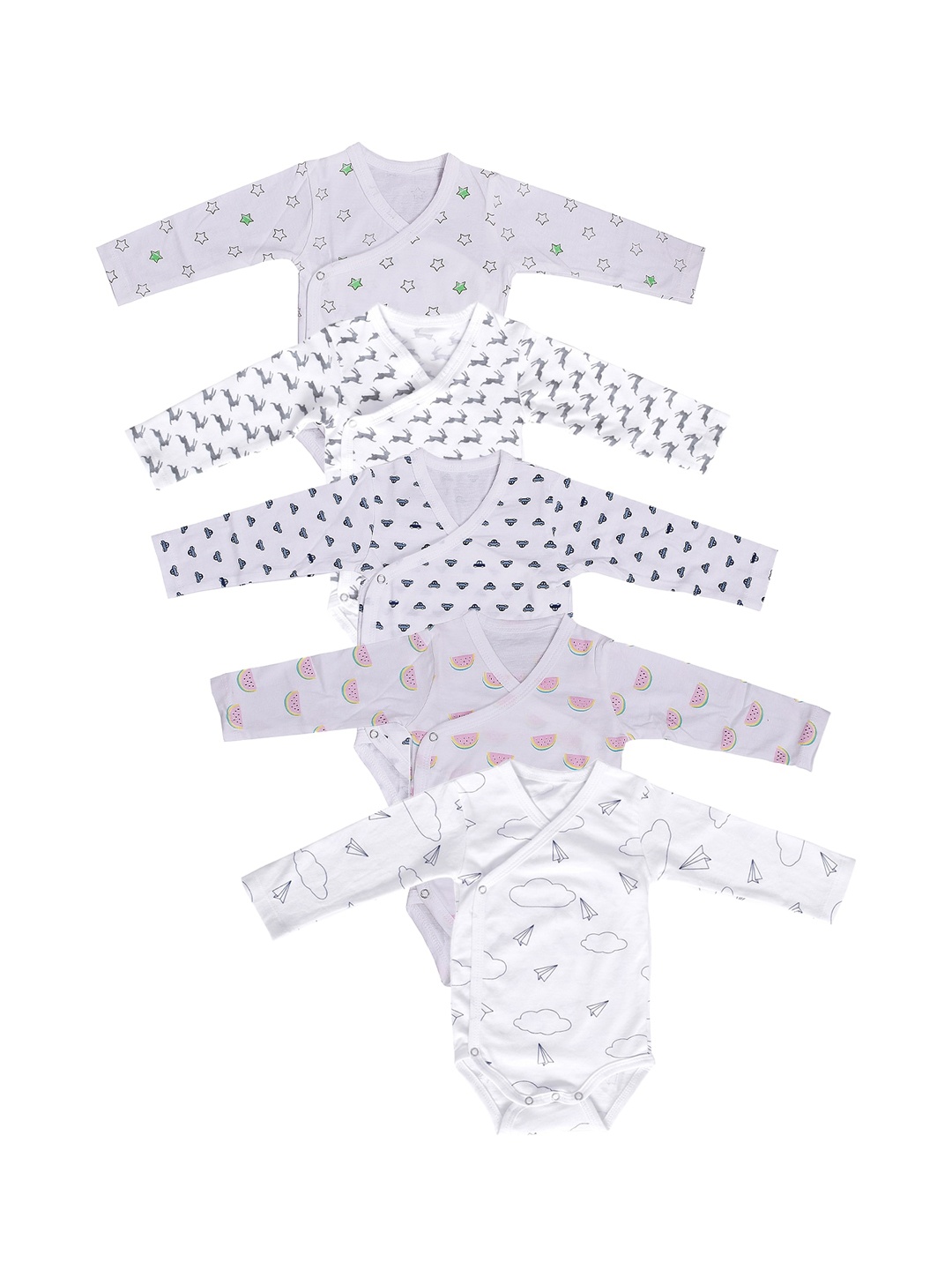 

Moms Home Organic Cotton Baby Fullonesie- Pack of 5 (0-3Months), Multi