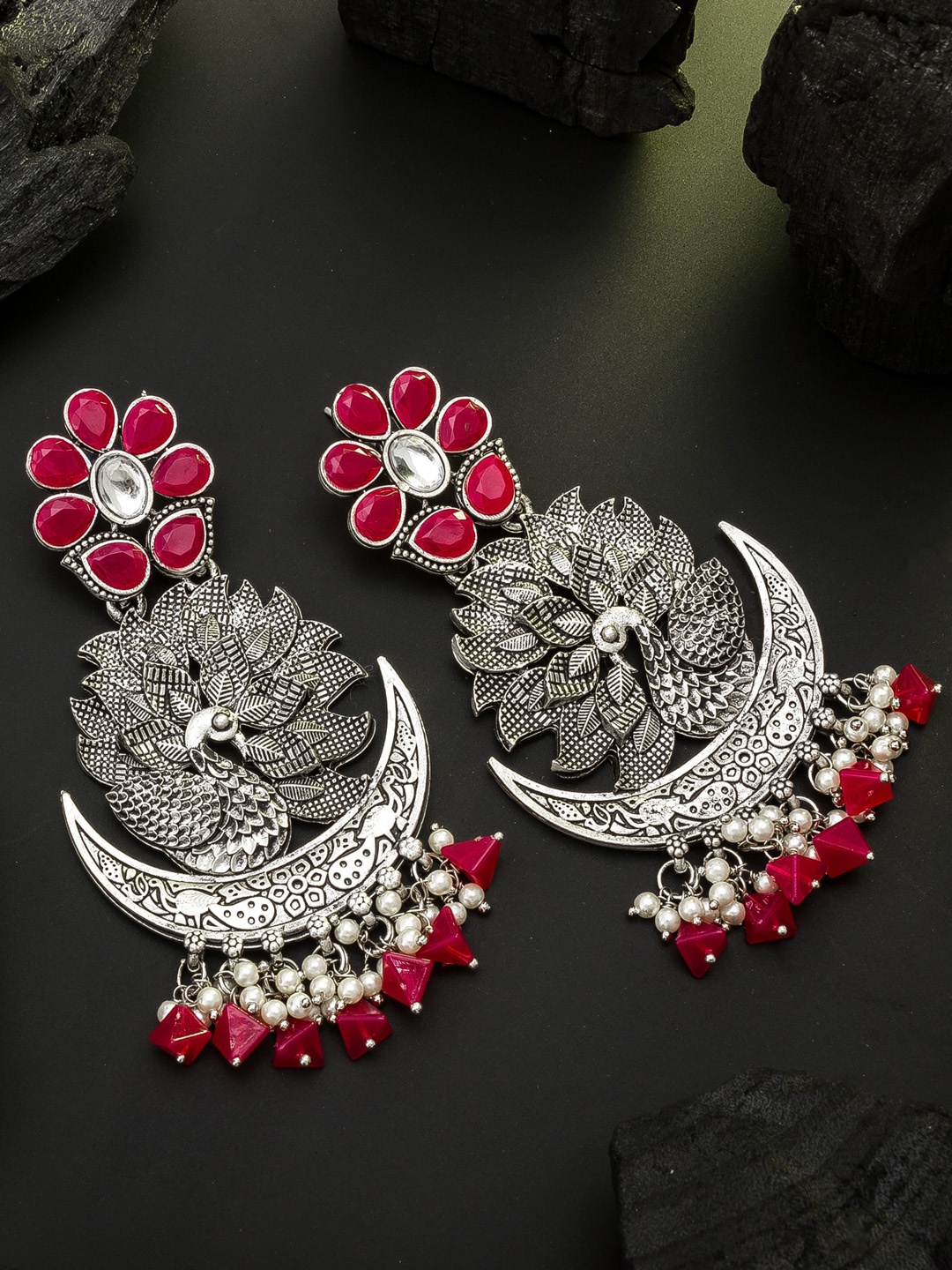 

aadita Silver-Toned Contemporary Drop Earrings