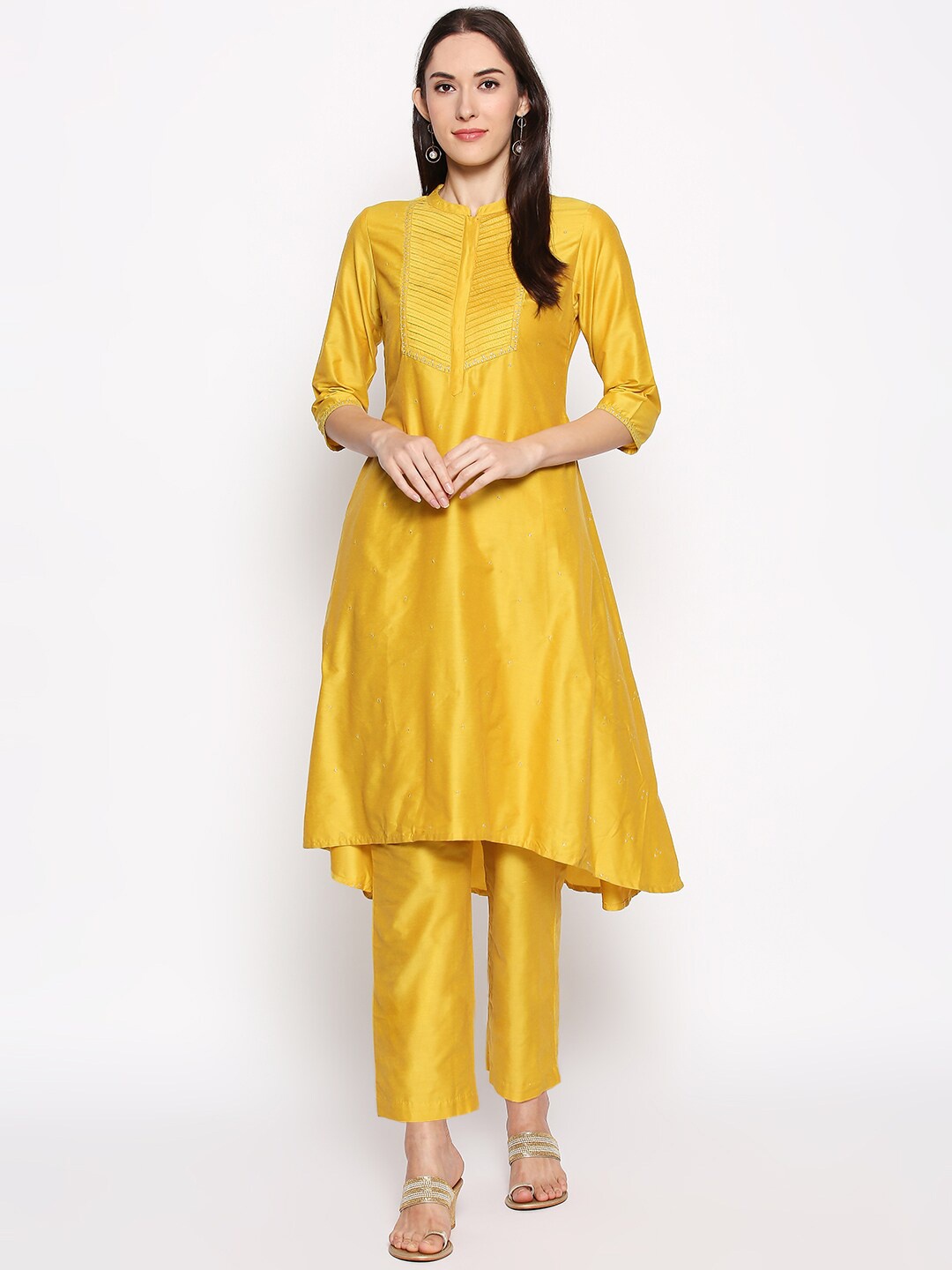 

RANGMANCH BY PANTALOONS Women Yellow Yoke Design Kurta with Trousers