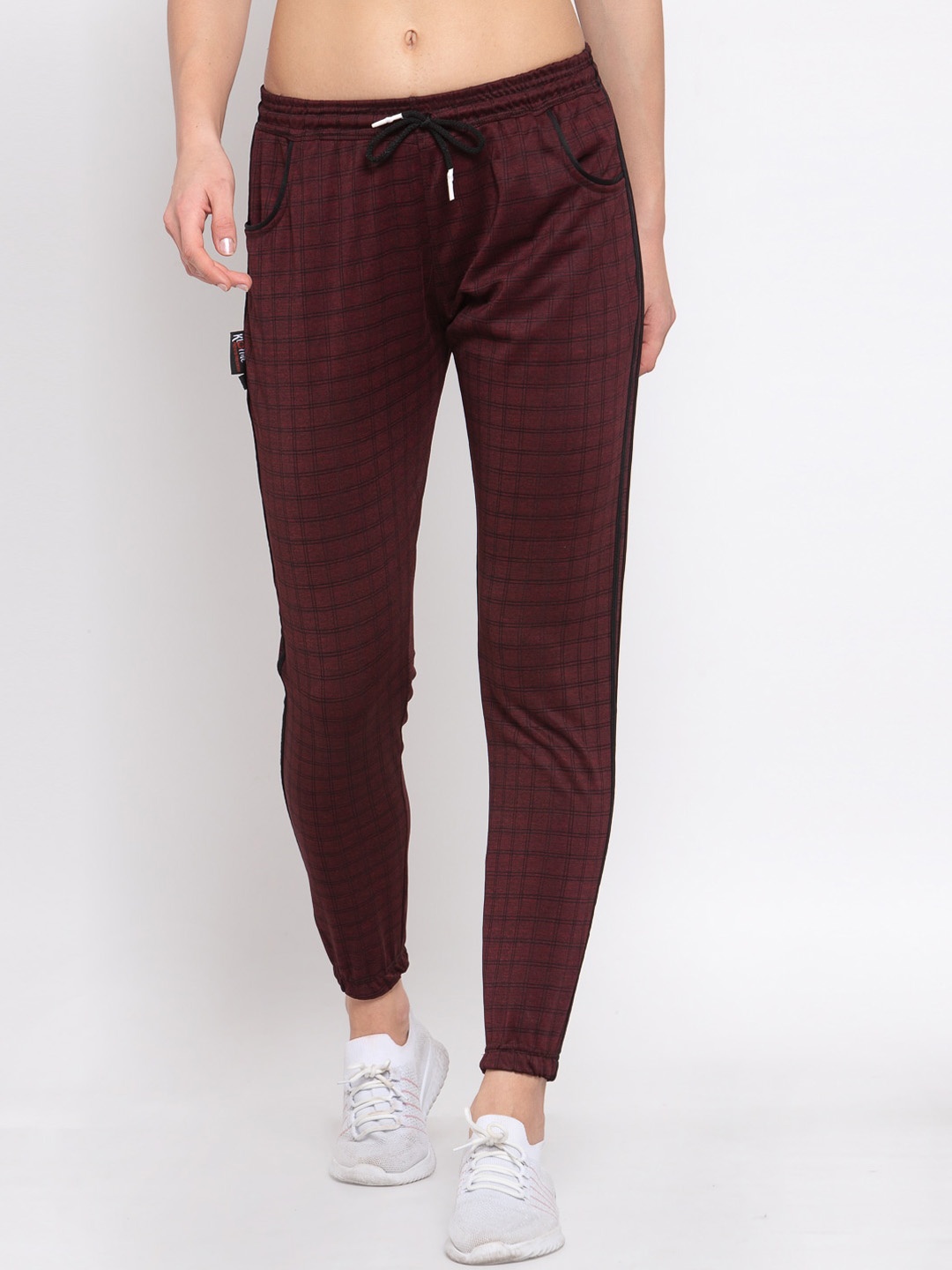 

KLOTTHE Women Maroon & Black Checked Slim-Fit Joggers