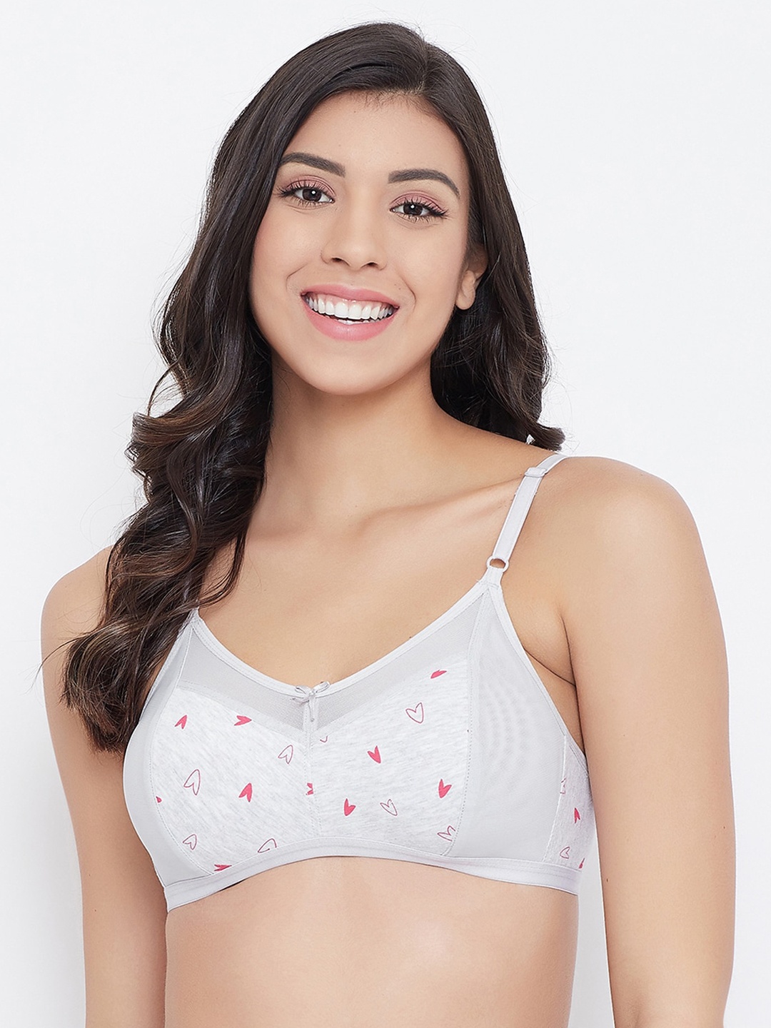 

Clovia Grey & Pink Printed Non-Wired Non Padded Everyday Bra BR1423P0132B