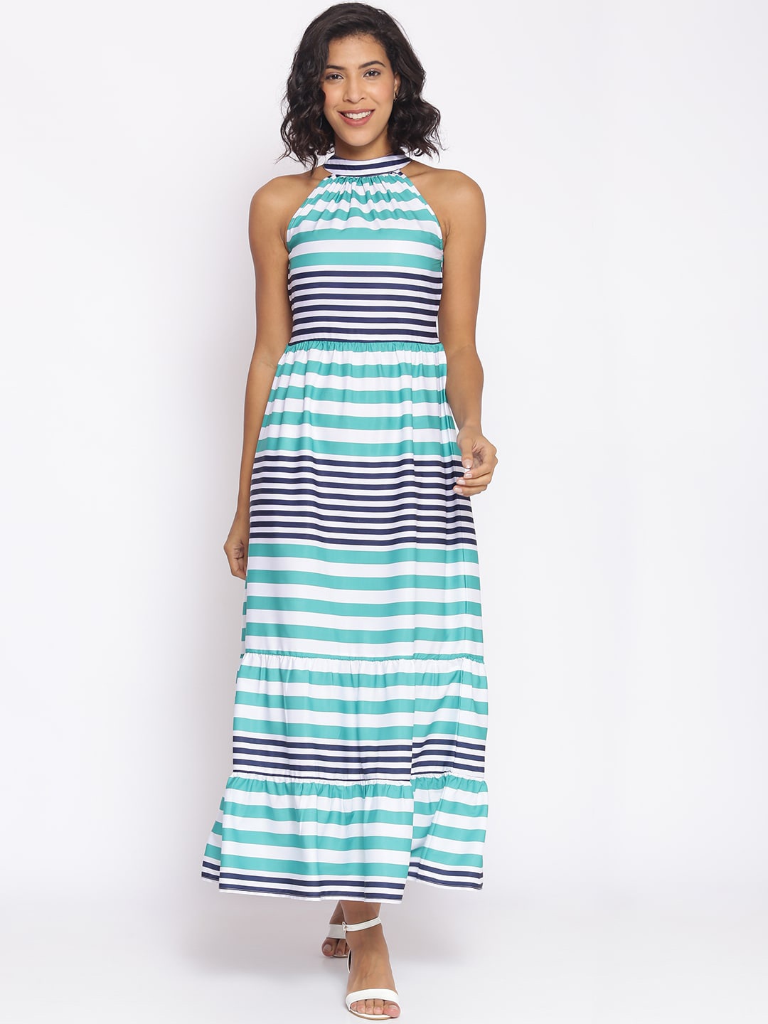 

Cottinfab Women White Striped Maxi Dress