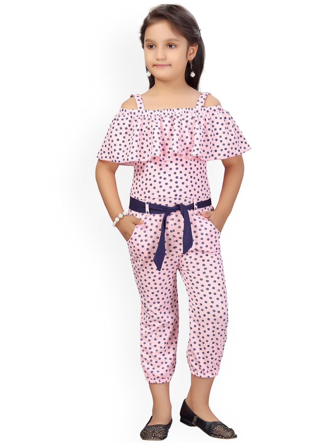 

Aarika Girls Pink & Violet Printed Basic Jumpsuit