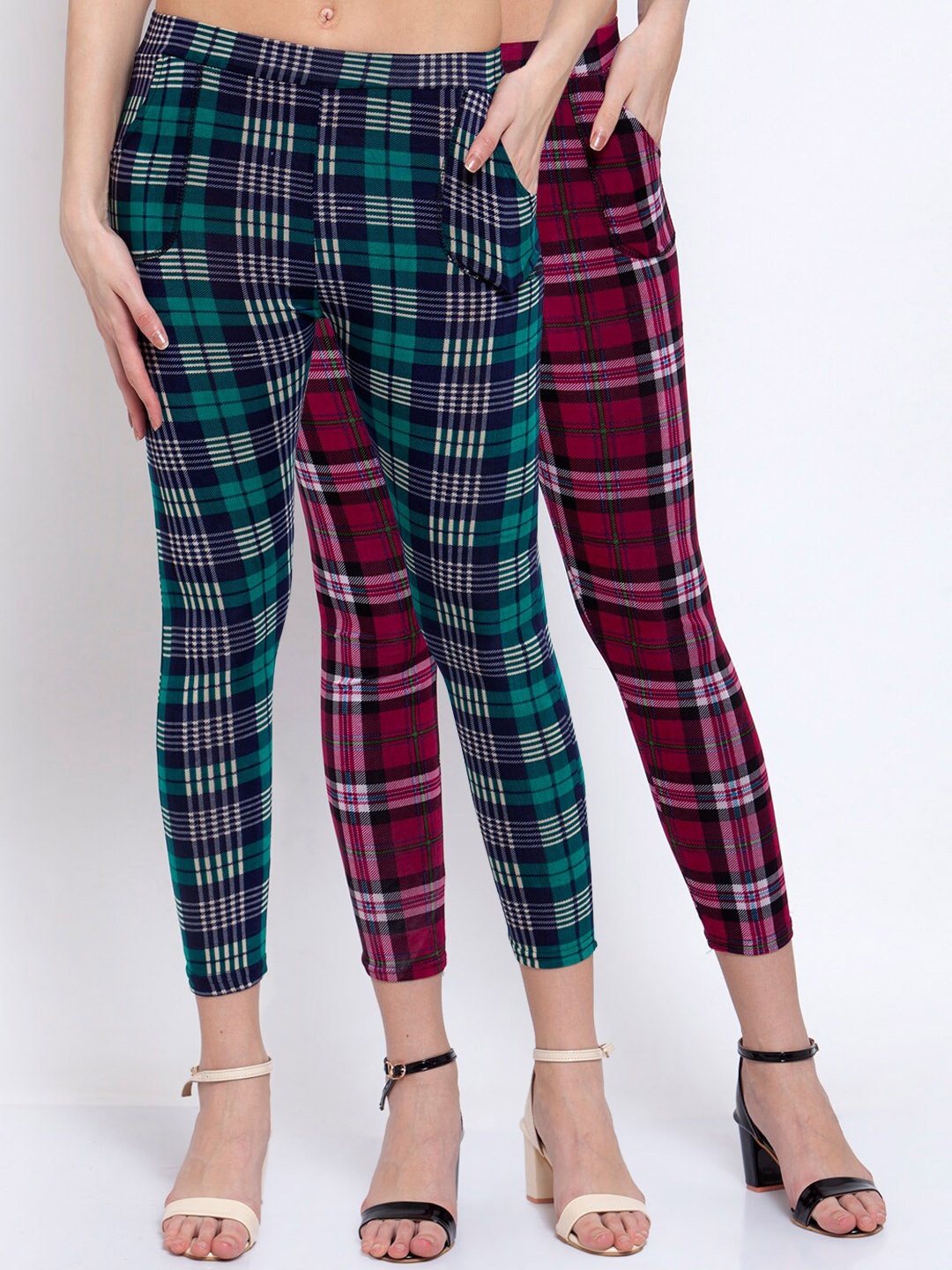

KLOTTHE Women Pack Of 2 Checked Skinny-Fit Treggings, Multi