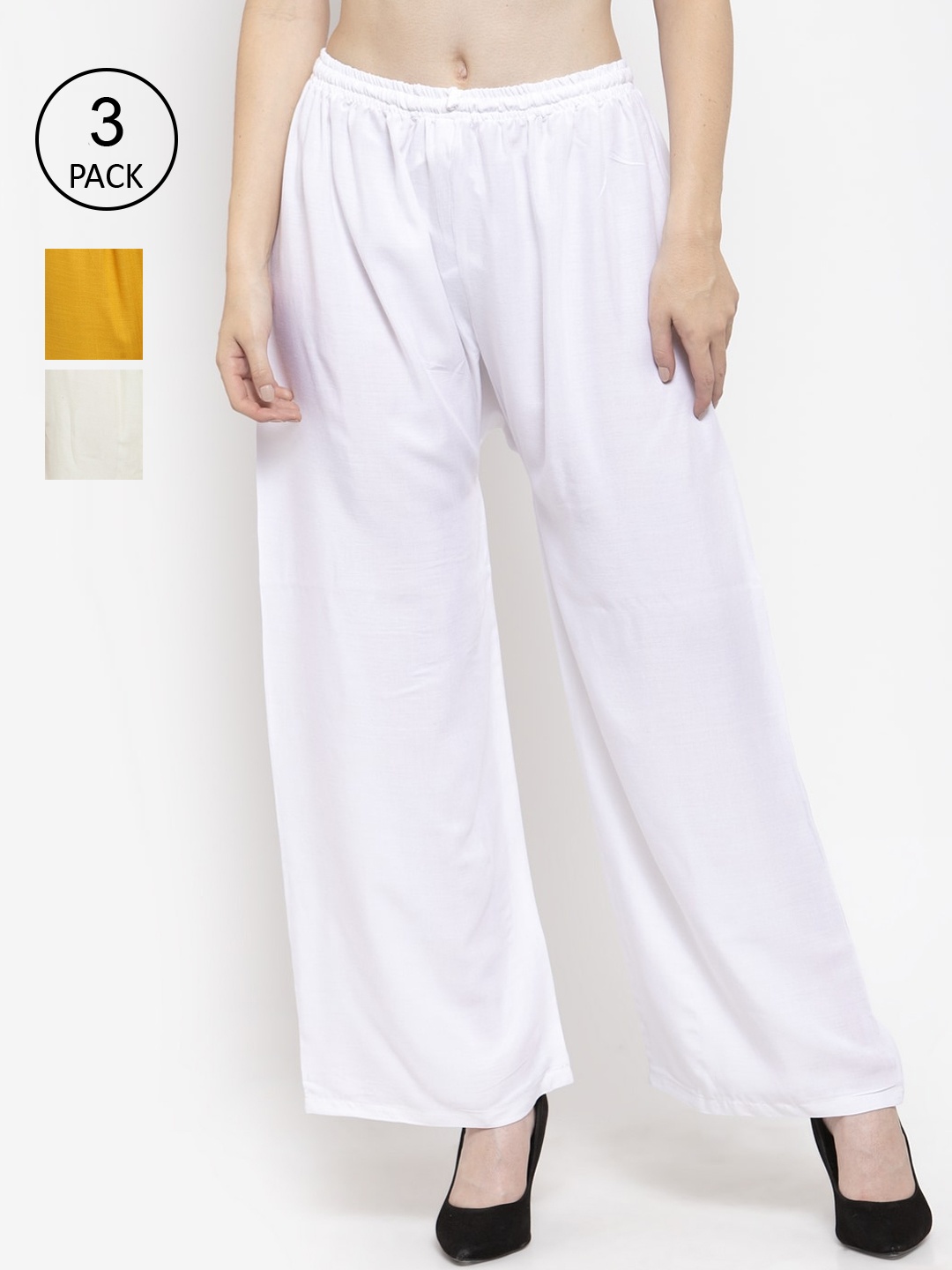 Clora Creation Women Pack of 3 Yellow & White Solid Straight Palazzos