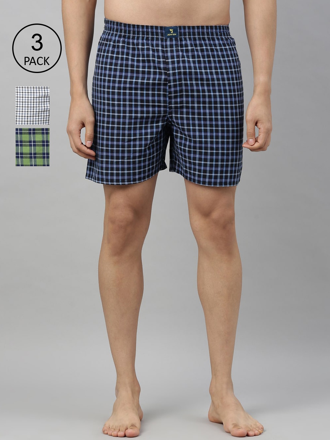 

Joven Men Pack Of 3 Checked Boxers-JB3C004, Blue