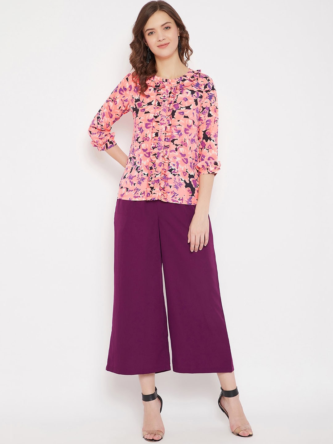 

Bitterlime Women Pink & Purple Printed Top with Palazzos