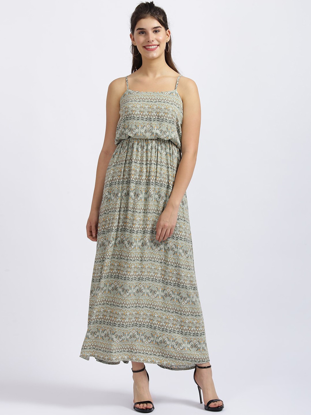 

Zink London Women Green Printed Maxi Dress