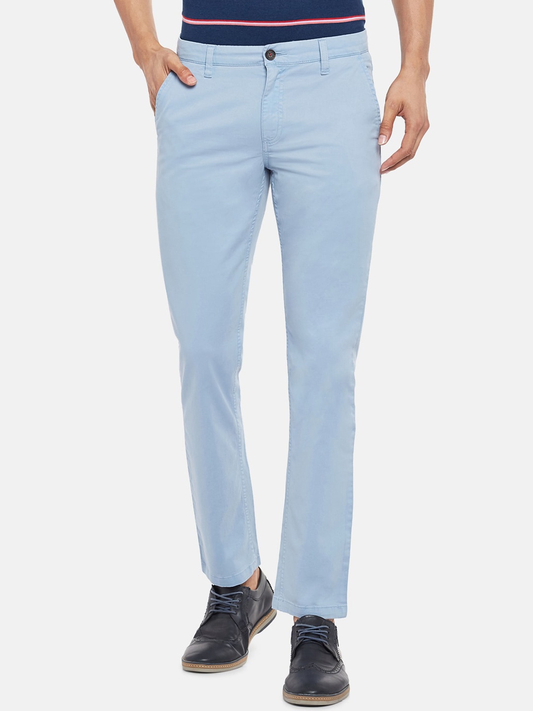 

BYFORD by Pantaloons Men Blue Slim Fit Solid Regular Trousers