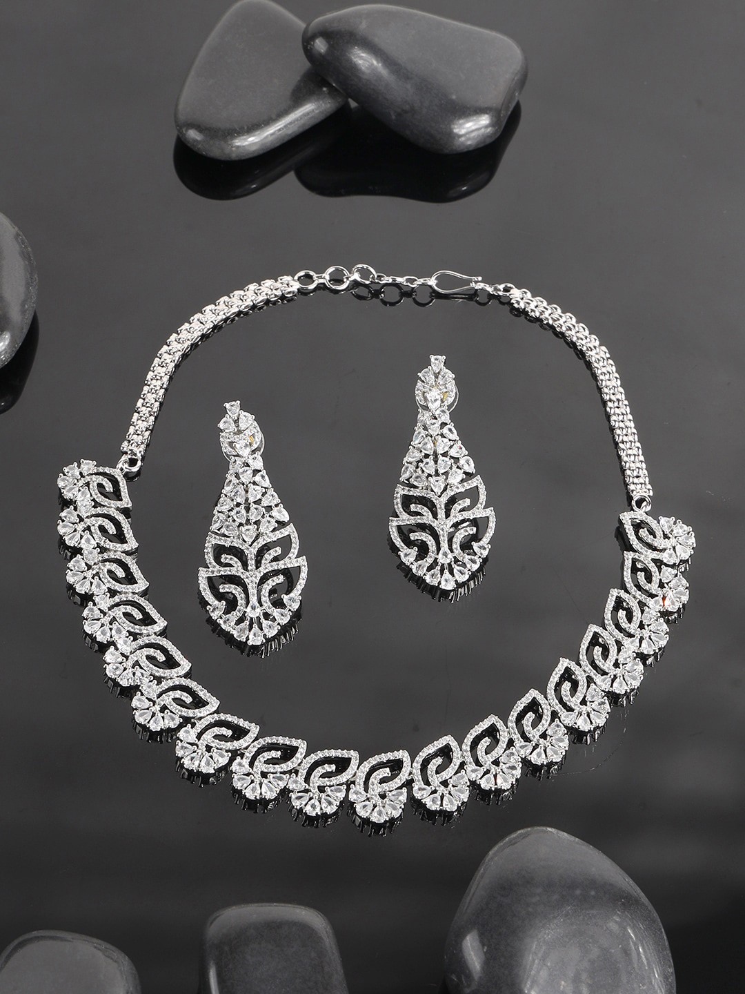 

ANIKAS CREATION Silver-Plated White AD-Studded Jewellery Set