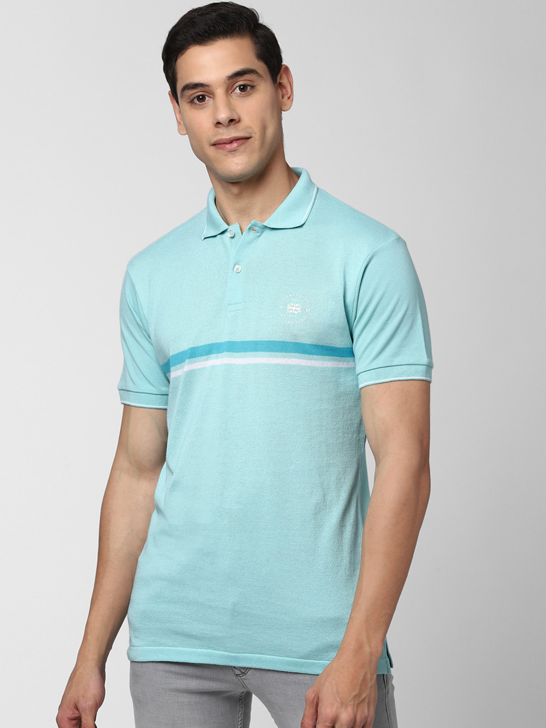 

Peter England Casuals Men Blue Striped Polo Collar T-shirt