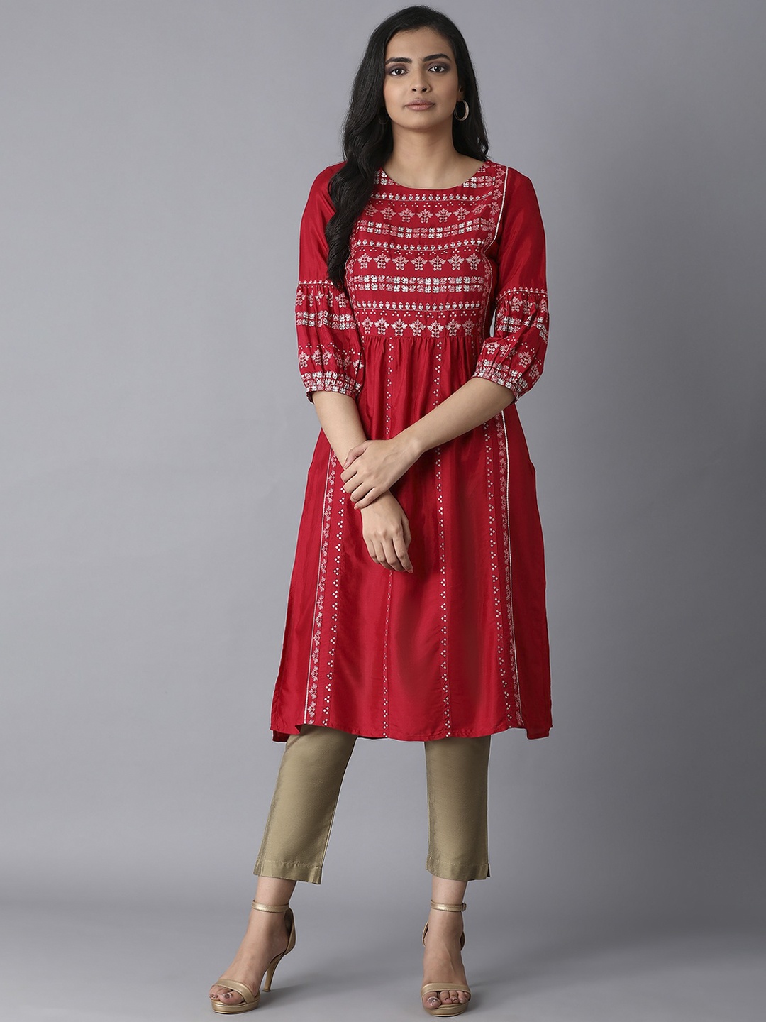 

W Women Maroon Ethnic Motifs Yoke Design Kurta