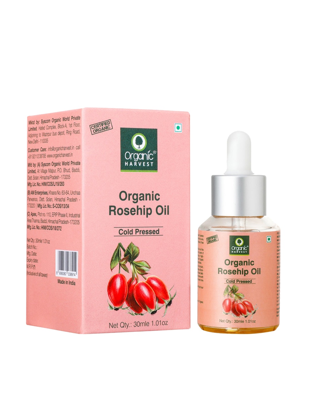 

Organic Harvest Cold-Pressed Paraben-Free Rosehip Seed Oil - 30 ml, Green