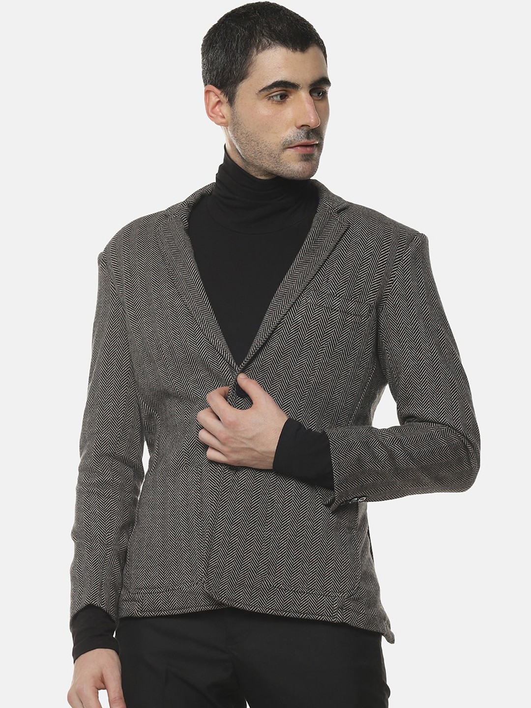 

Campus Sutra Men Brown & White Self Design Single-Breasted Casual Blazer