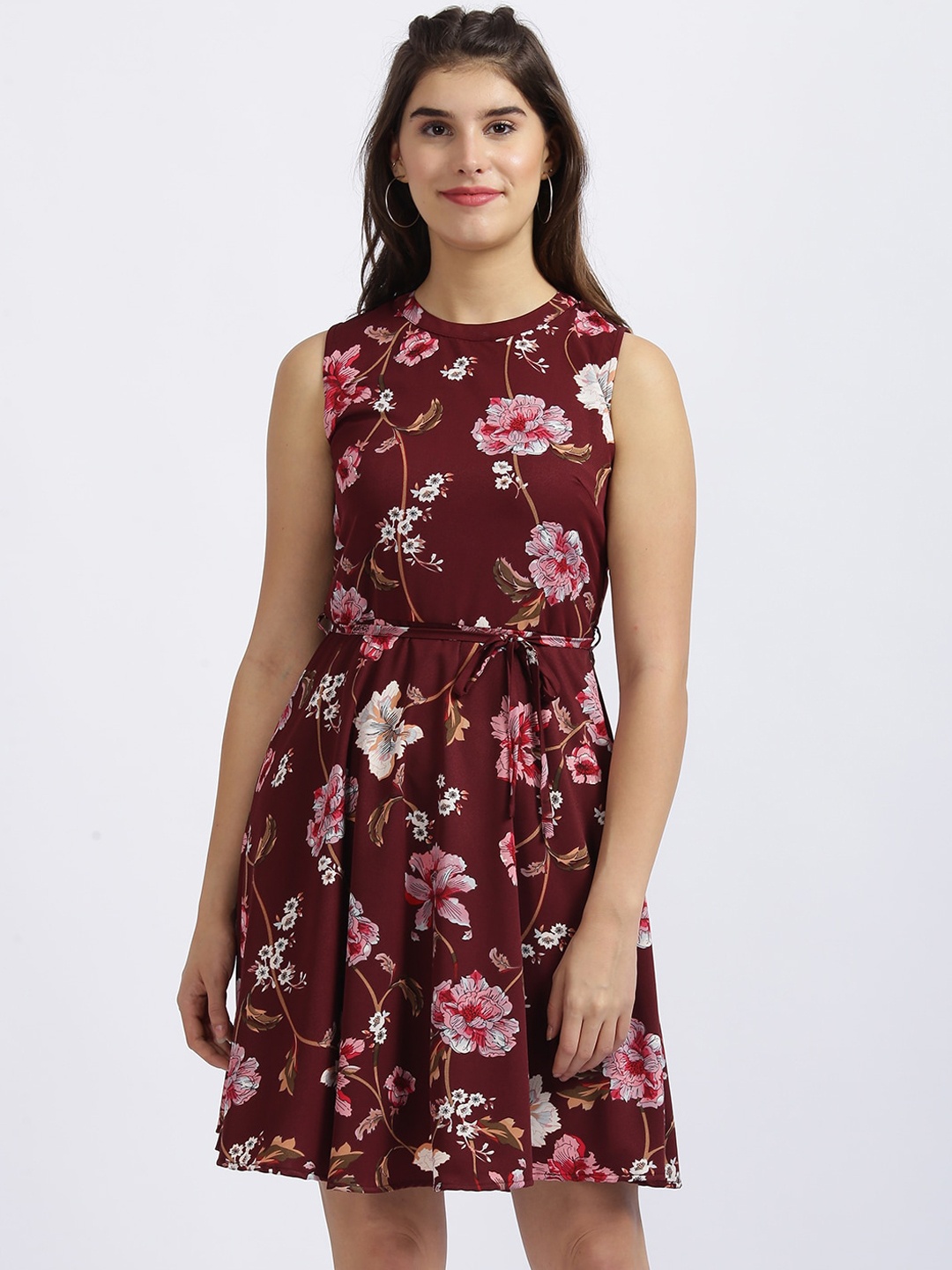 

Zink London Women Maroon Printed A-Line Dress