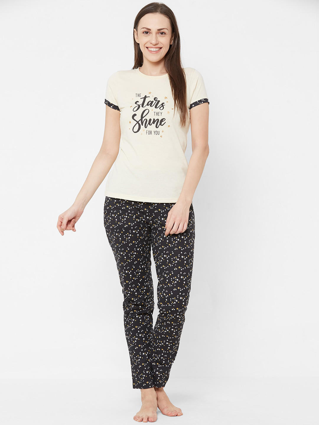 

Sweet Dreams Women Beige & Black Printed Night suit