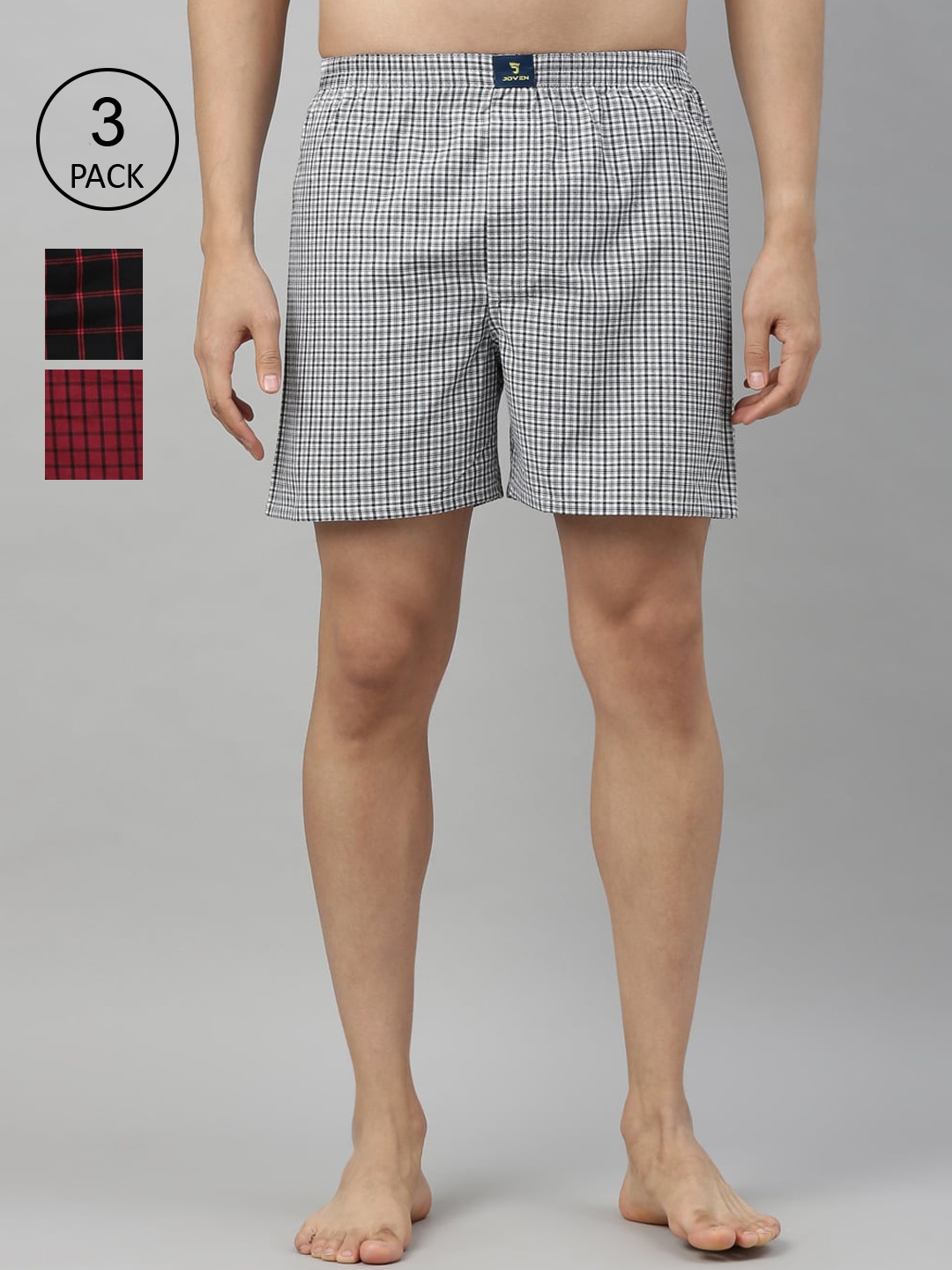 

Joven Men Pack Of 3 Checked Boxers JB3C003, Multi