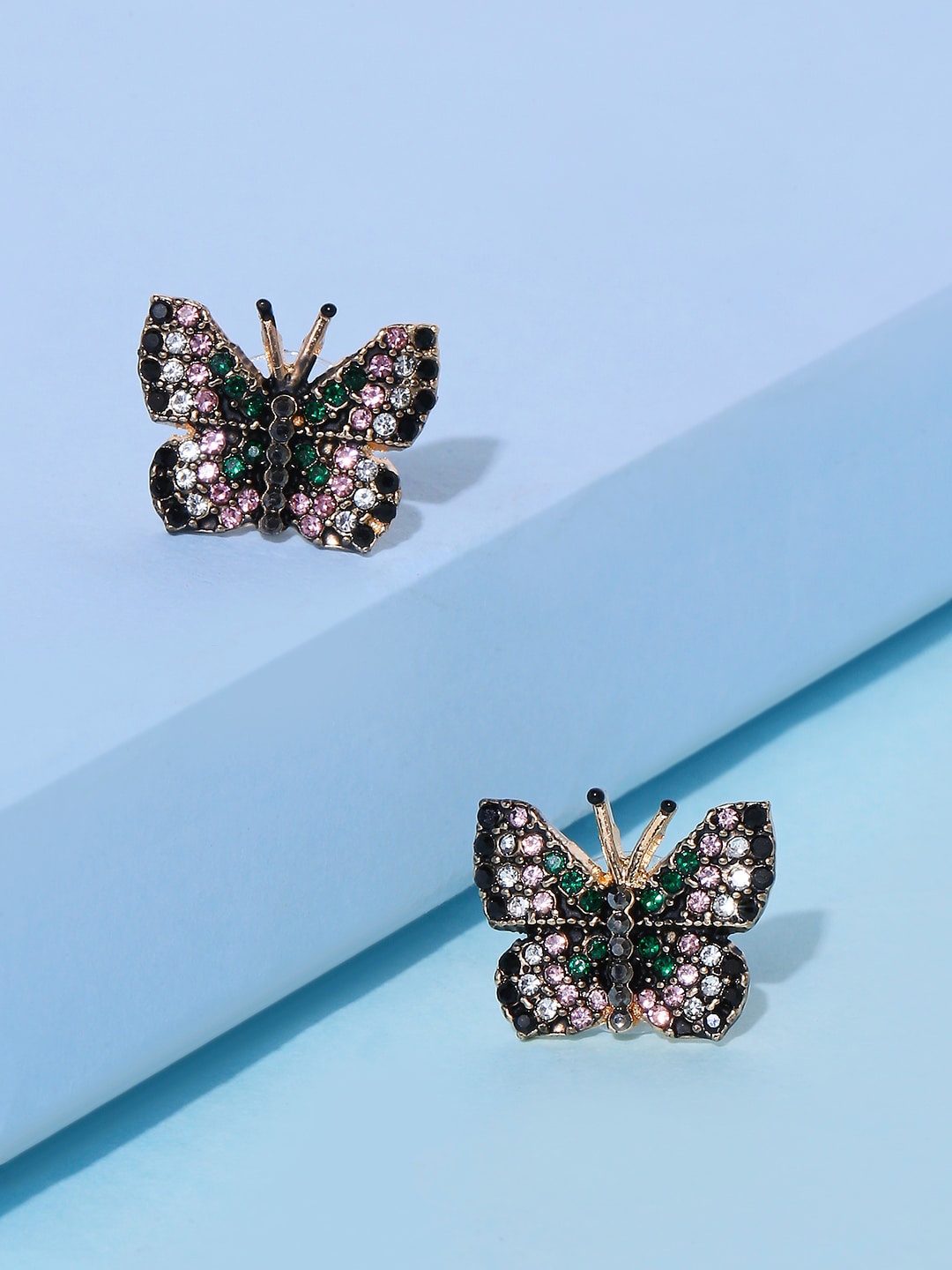 OOMPH Pink & Black Crystal Butterfly Studs