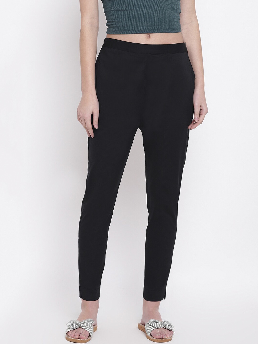 RIVI Women Black Regular Fit Solid Regular Trousers