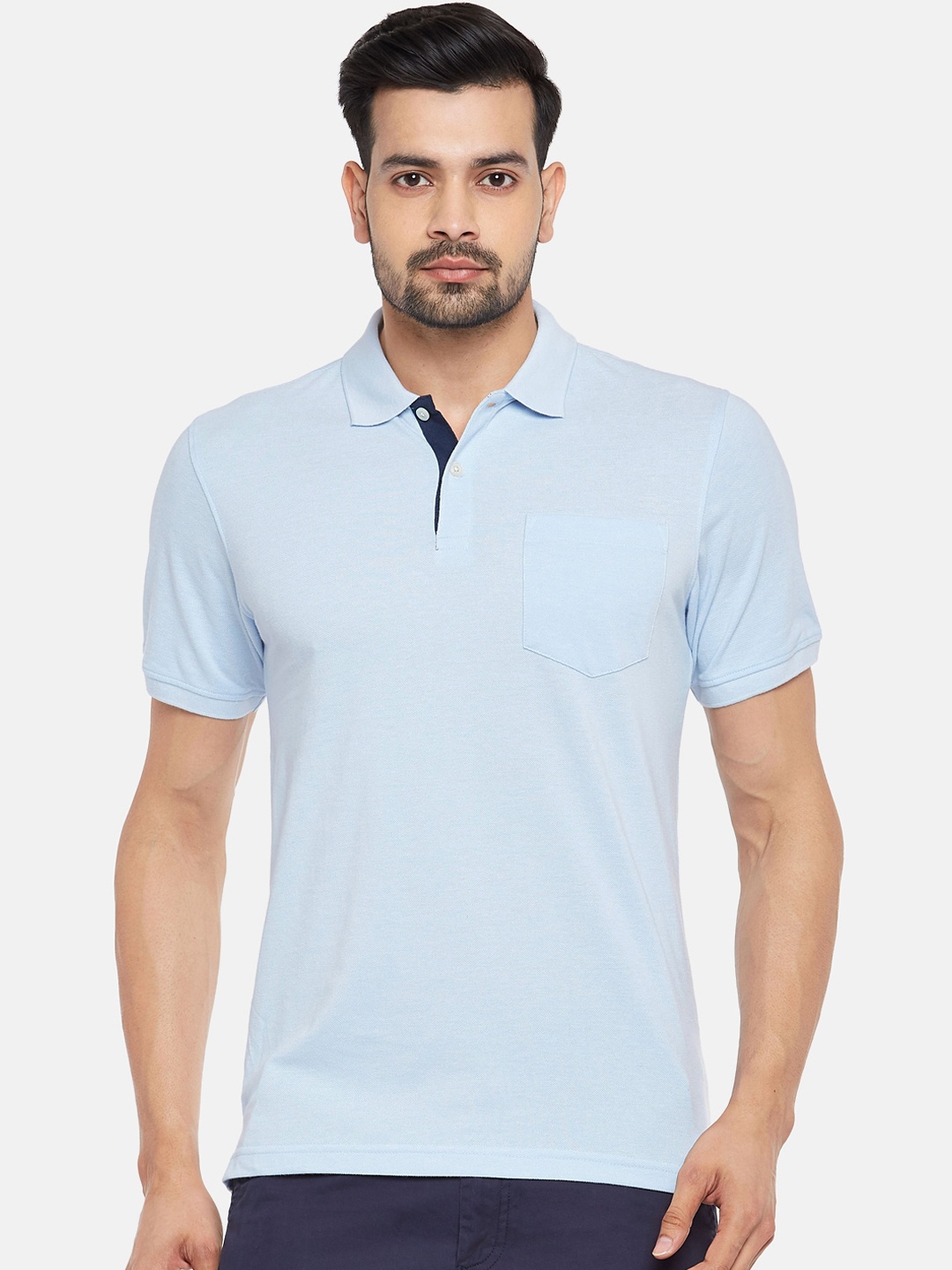 

BYFORD by Pantaloons Men Blue Solid Polo Collar T-shirt