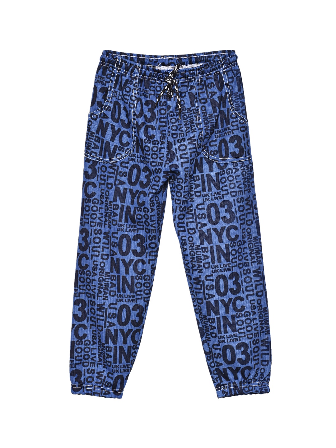 

SWEET ANGEL Girls Blue Printed Straight-Fit Joggers