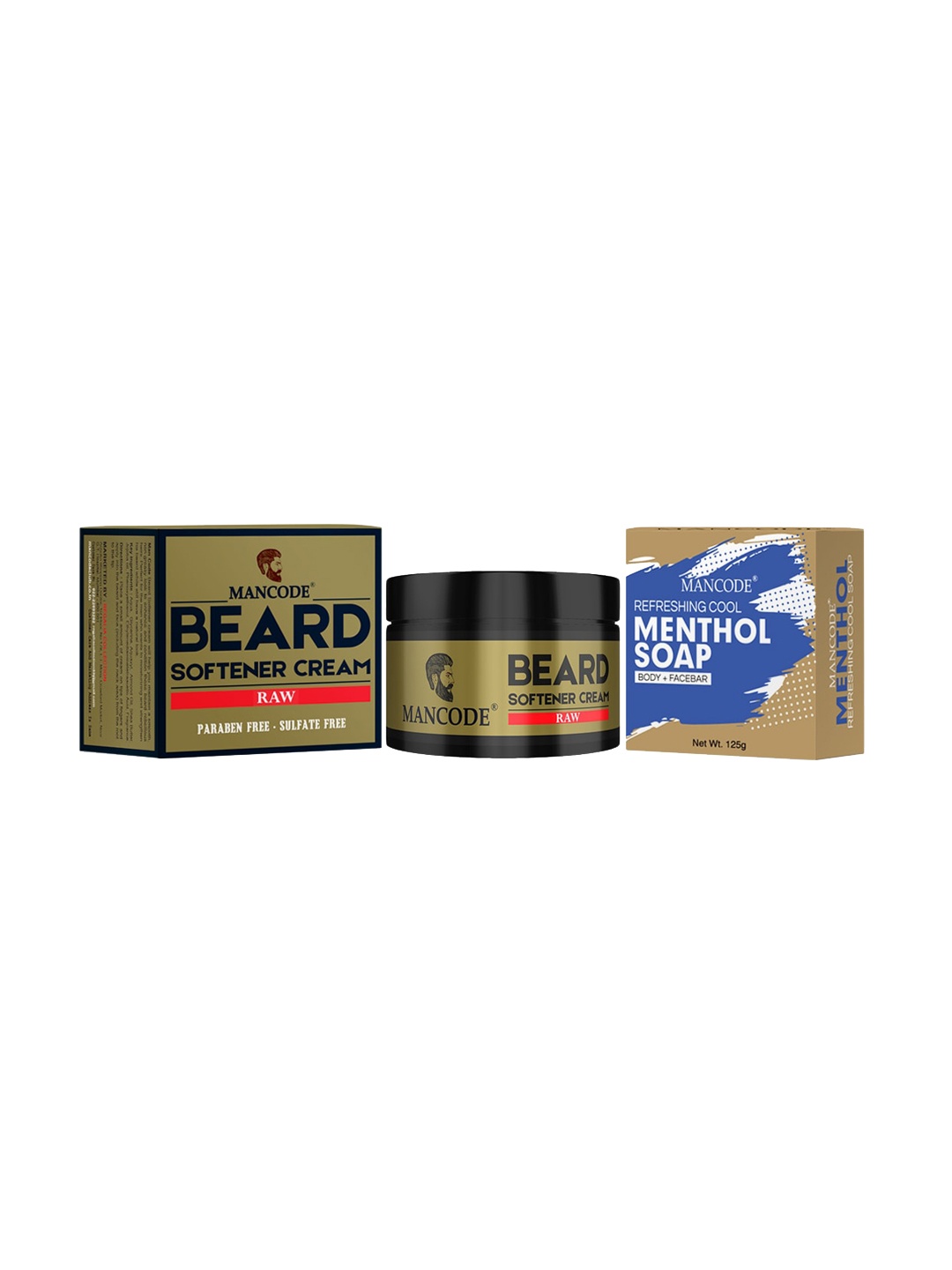 

MANCODE Men Black Combo of 2 Beard Softening Cream Raw & Menthol Soap