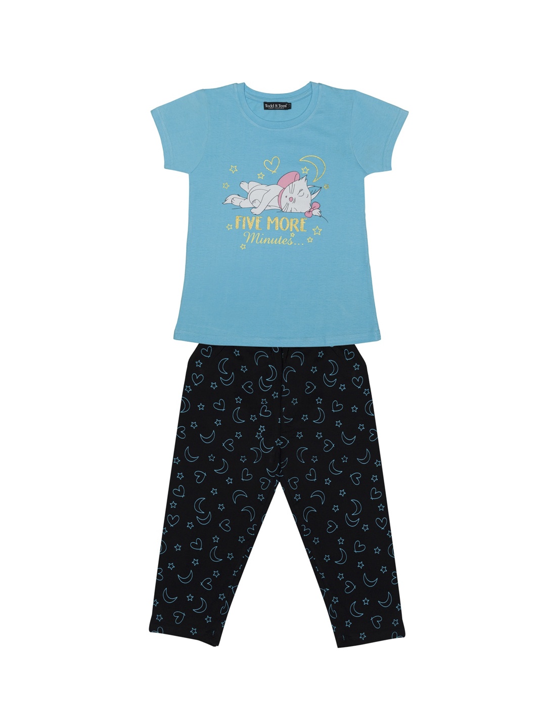 

Todd N Teen Girls Blue & Black Printed T-shirt with Capris