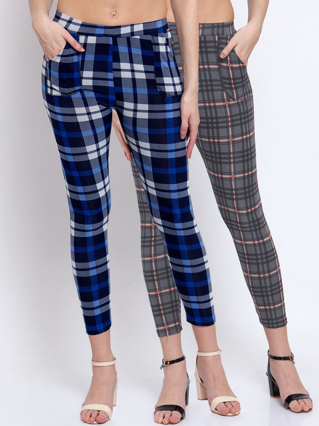 

KLOTTHE Women Pack Of 2 Checked Skinny Fit Treggings, Grey