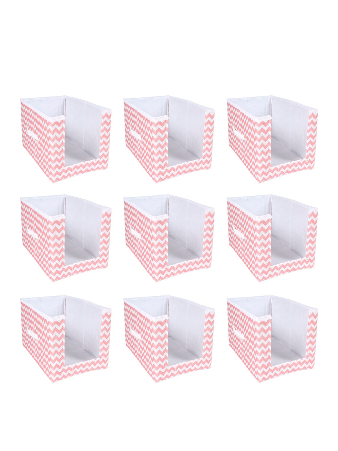 

prettykrafts Set Of 9 White & Peach-Coloured Chevron Printed Shirt Stacker Closet Organizers