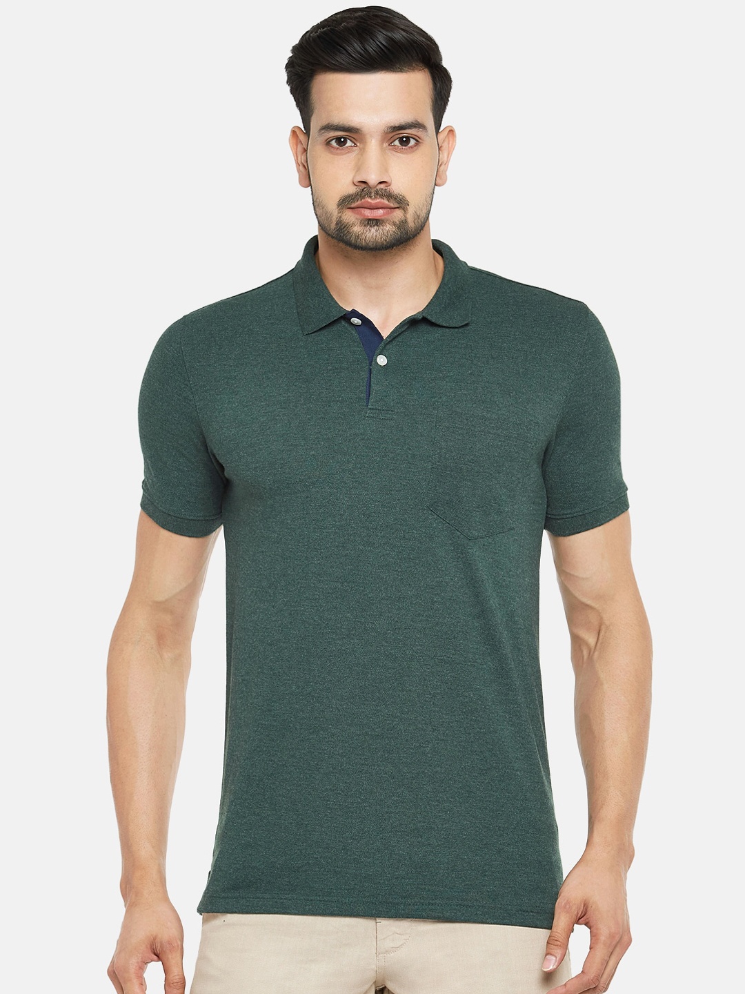 

BYFORD by Pantaloons Men Green Solid Polo Collar T-shirt