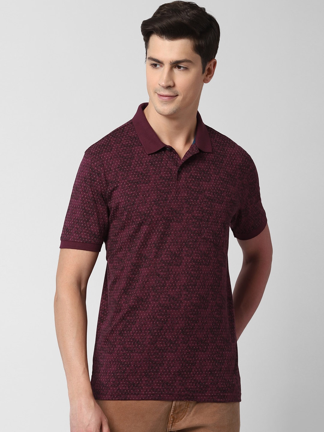 

Peter England Casuals Men Maroon Printed Polo Collar T-shirt