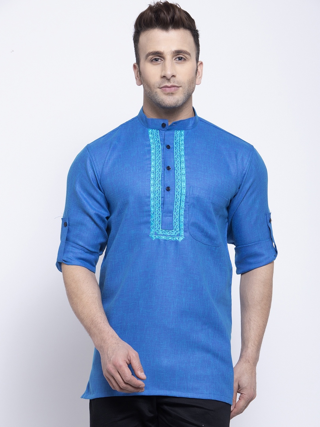 Klotthe Men Blue Solid Straight Kurta