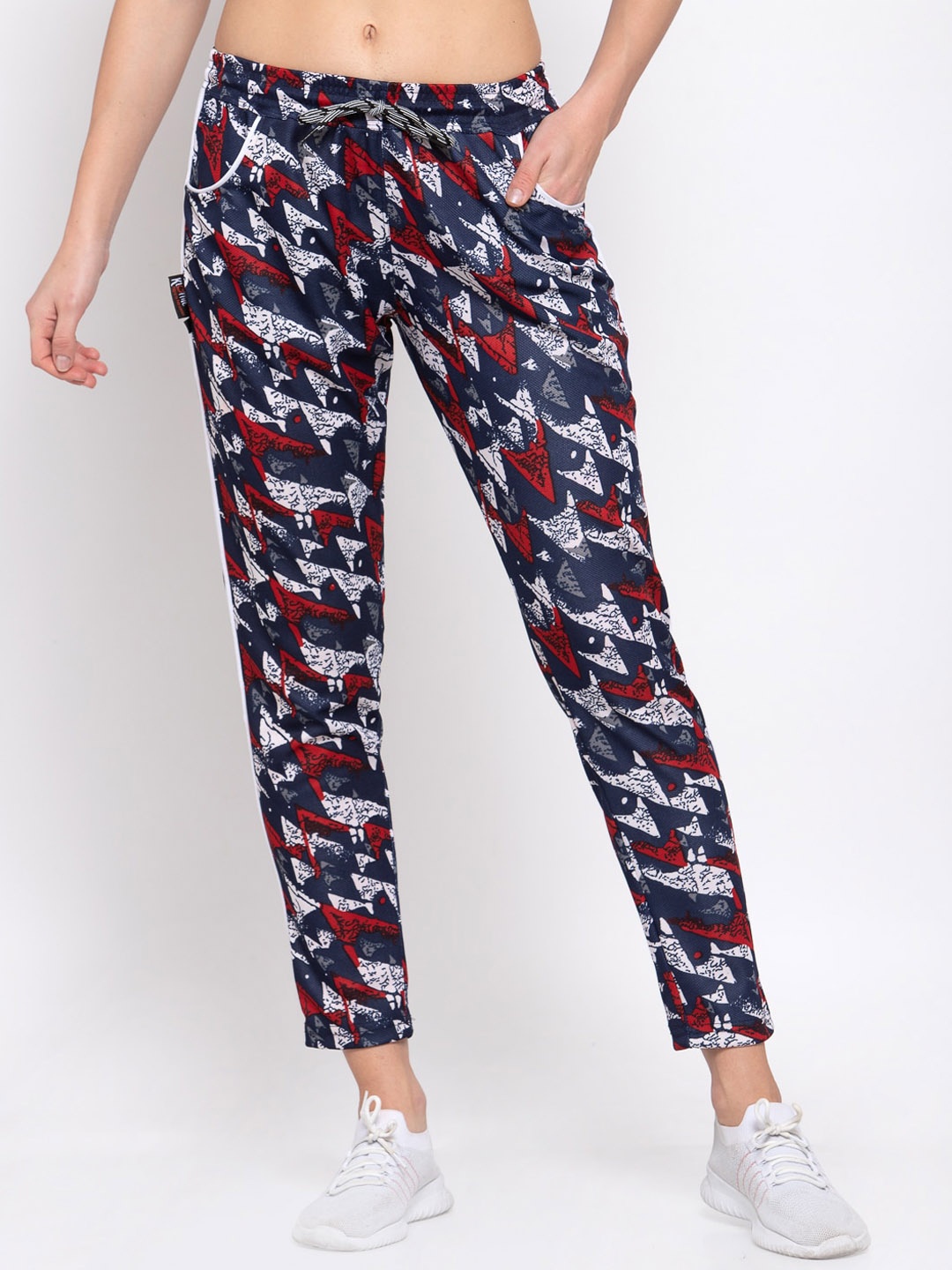 

KLOTTHE Women Navy-Blue & Red Printed Slim-Fit Track Pants