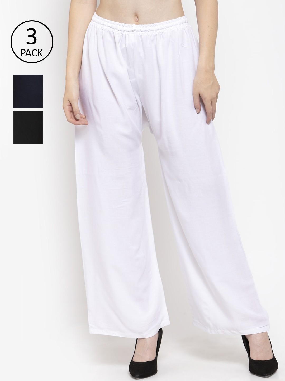 

Clora Creation Women Black & White Set of 3 Solid Wide Leg Palazzos