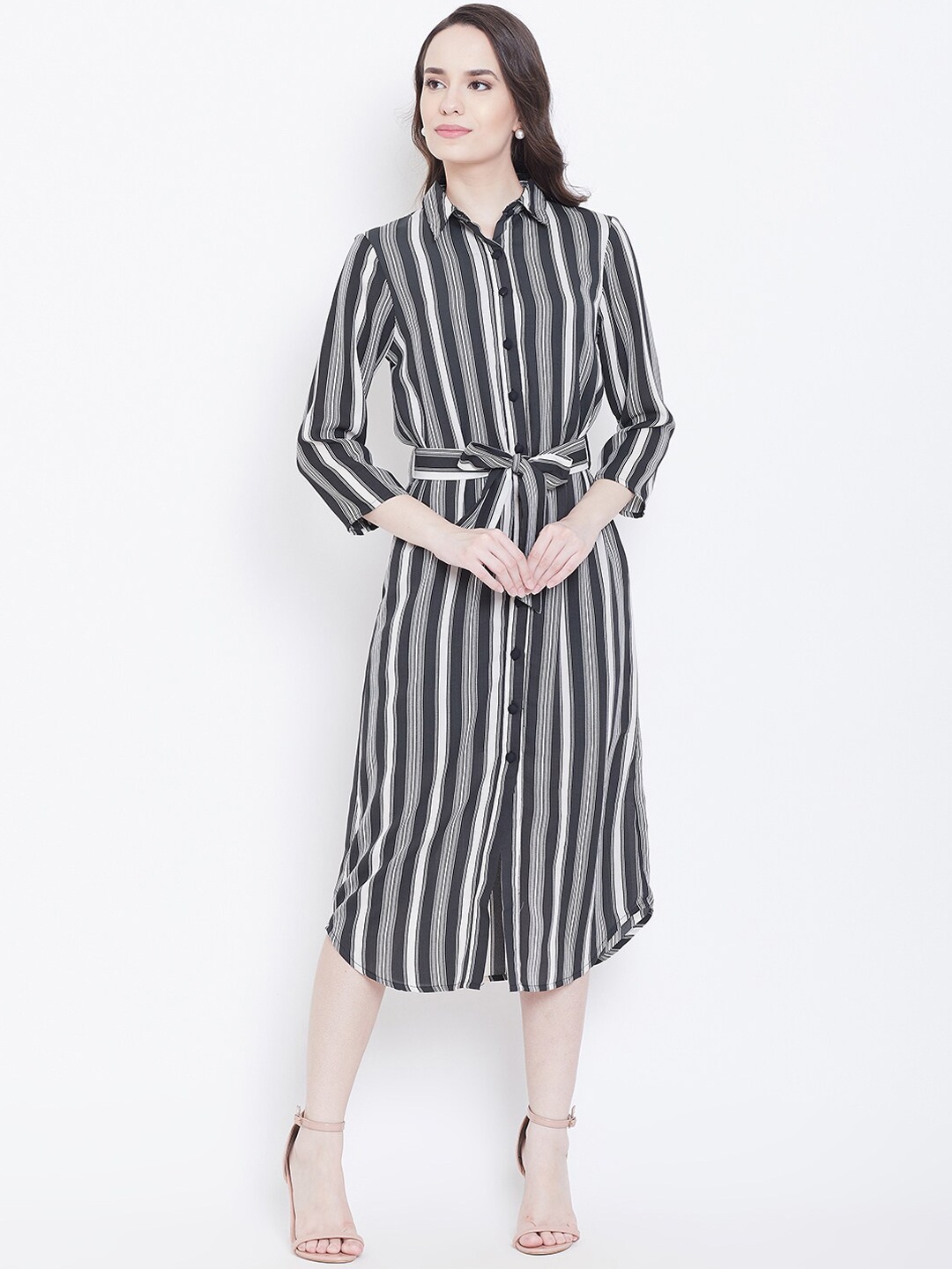 

DODO & MOA Women Black Striped Shirt Dress