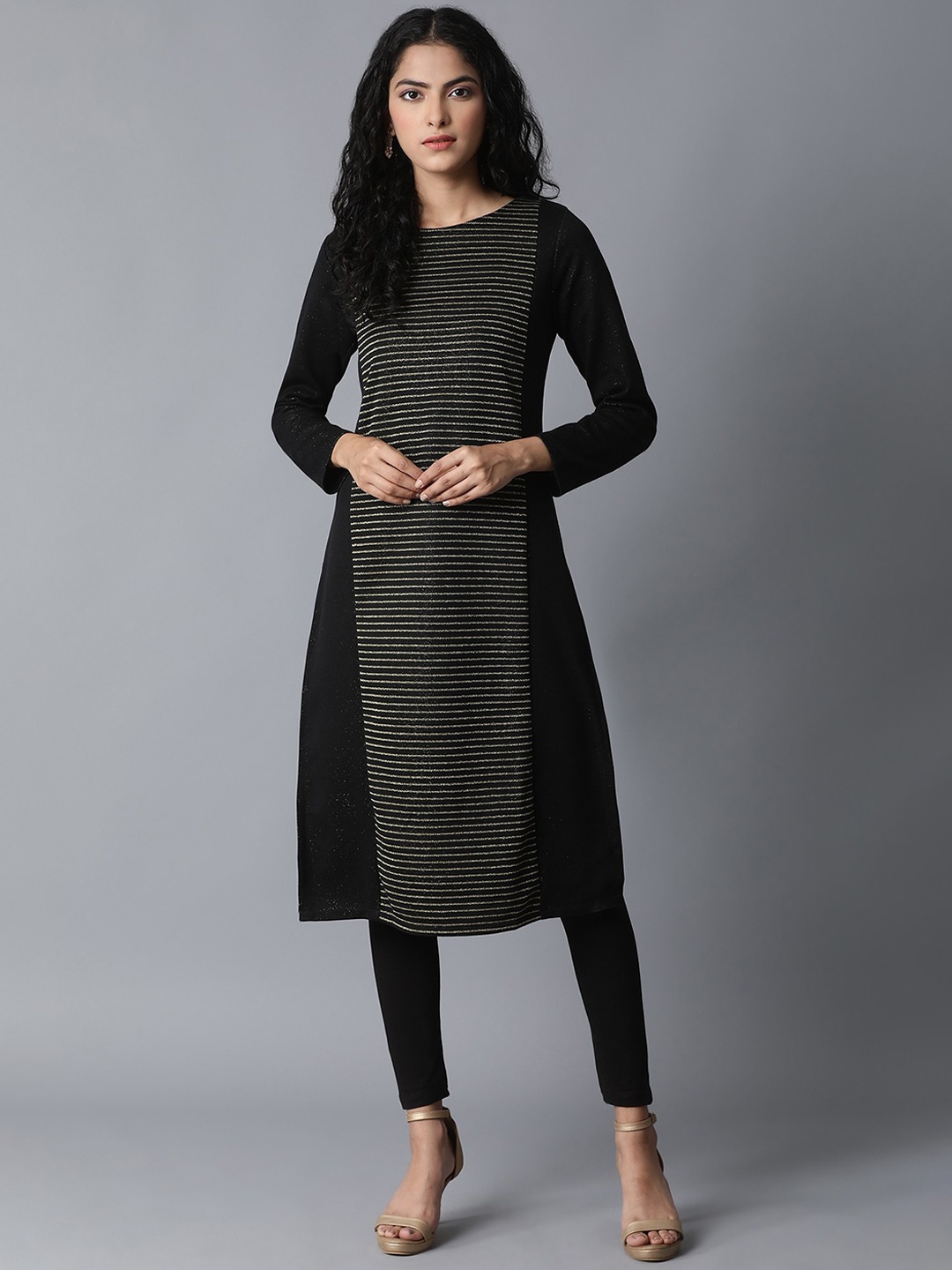 

W Women Black Striped Kurta