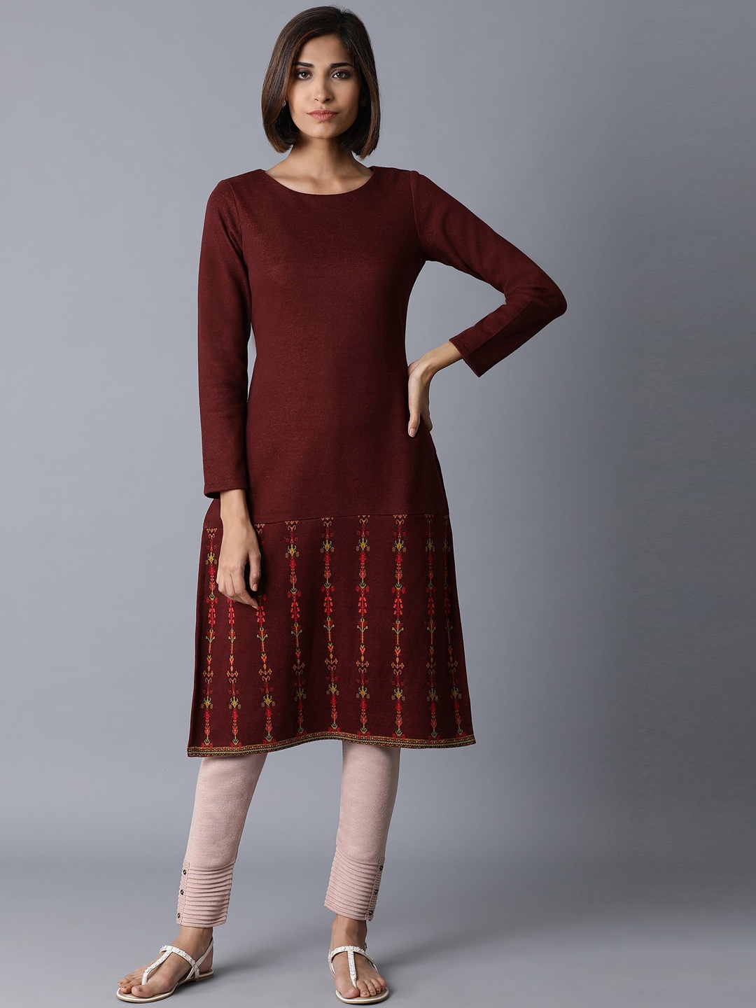 

W Women Burgundy Straight Kurta