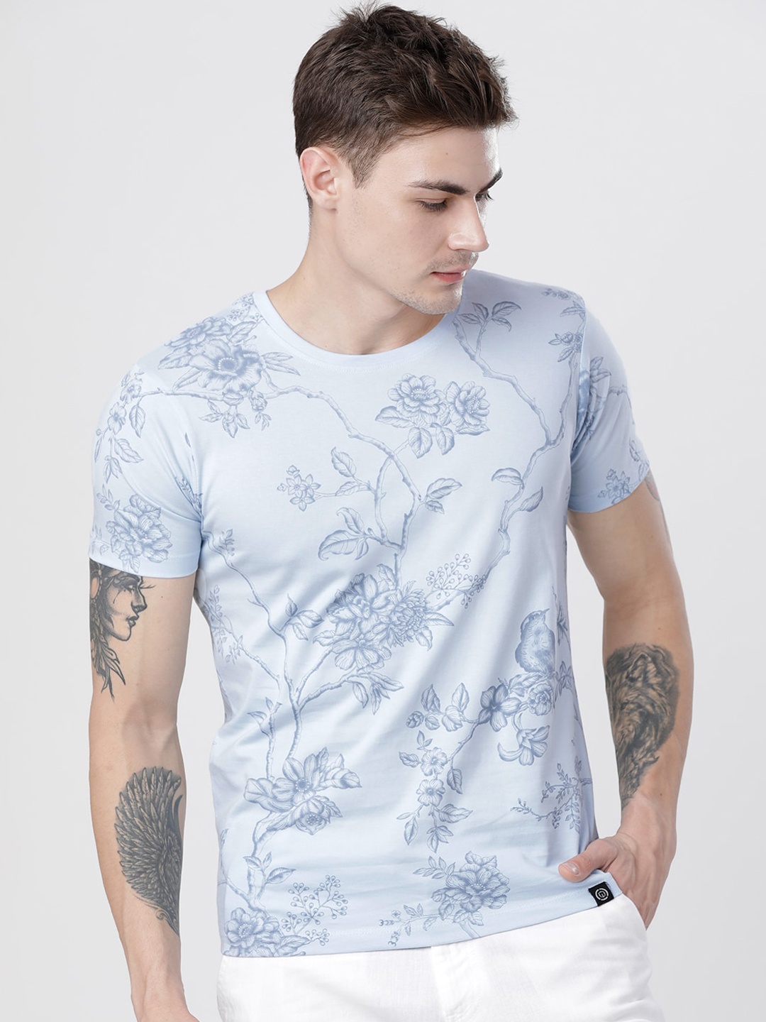 

LOCOMOTIVE Men Blue Printed Round Neck T-shirt